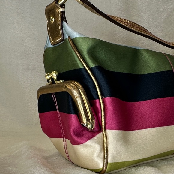 Coach Legacy Stripe Kiss Lock Pocket Zipper Hobo Handbag (RARE) (Mini Size) - Picture 8 of 15